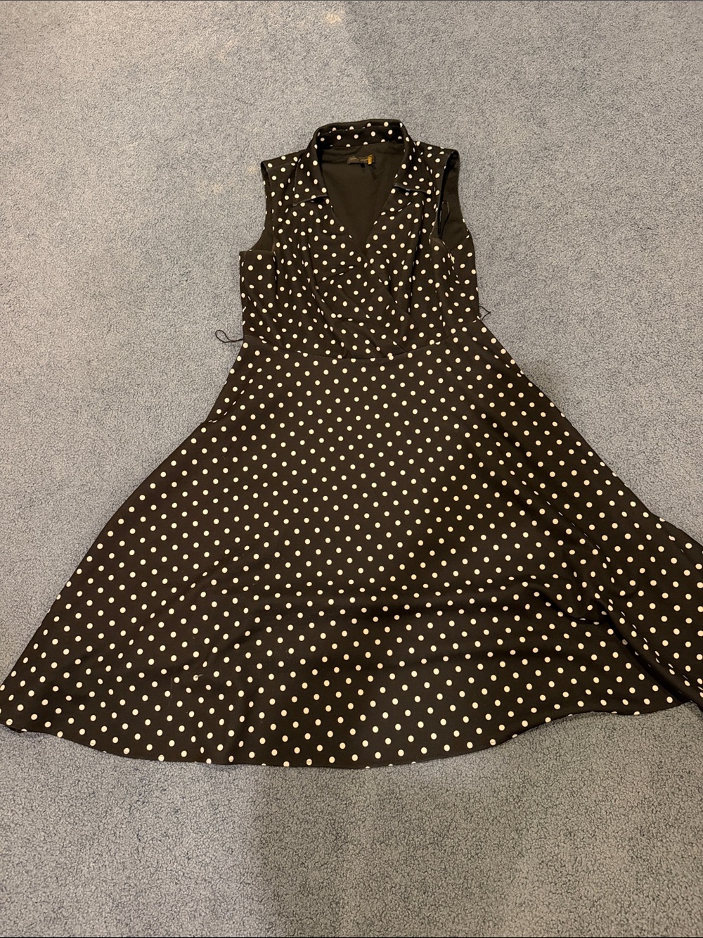 Donna Karan Black and White Polka Dot Sleeveless Fit-and-Flare Dress